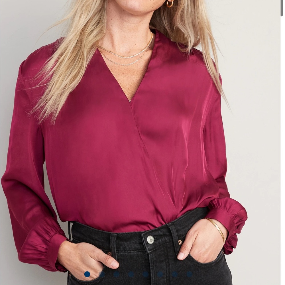 Old Navy Cross-Front Satin Long-Sleeve Blouse
